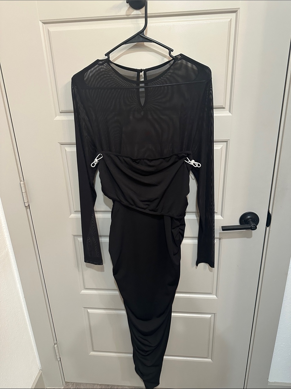 Cupshe Black Sheer Long-Sleeve Draped Midi Dress
